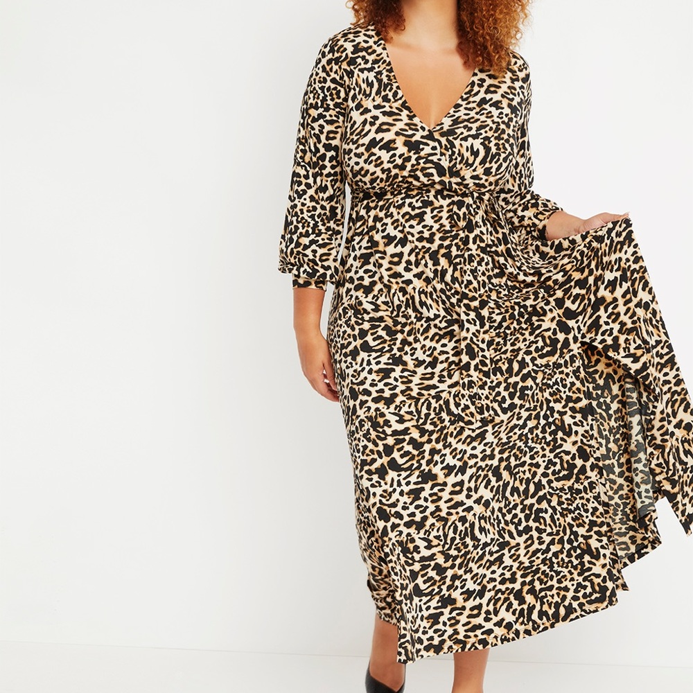 wrap maxi dress  -  animal print